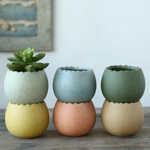 Creative Eggshell Ceramic Flower Pot with Hole Succulent Cactus Plant Pots Bonsai Planter Solid Color Home Garden Office Decor