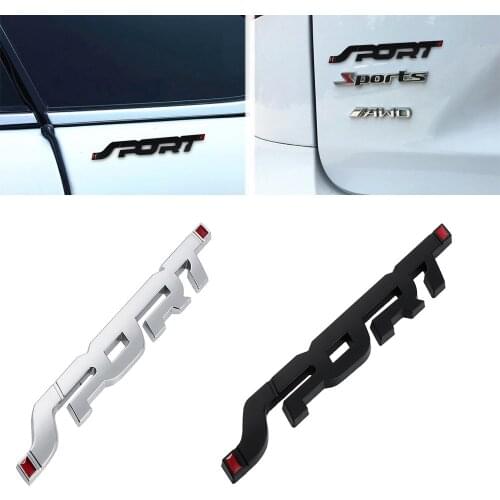 Metal 3D Chrome Silver / Black Car Trunk Car Racing SPORT Word Letter Logo Emblem Badge Decal Sticker Car Styling