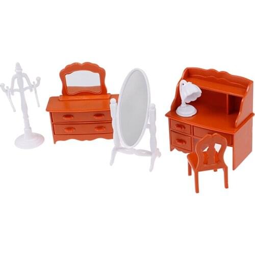 Mini Doll Furniture Miniature Dollhouse Bedroom Dresser Desk Mirror Play Model Accessories Toys for Children Christmas