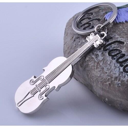 Fashion 2018 Alloy Silver Bass Guitar Key Rings Musical Instrument Keychain Pendant Key Accessories Gift For Friends 10PCS
