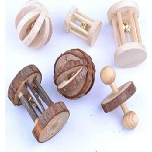 Natural Wooden Pet Toys Set Hamster Dumbbell Rabbit Chew Bite Toy Parakeet Molar Ball Chinchilla Wheel Small Animal Accessories