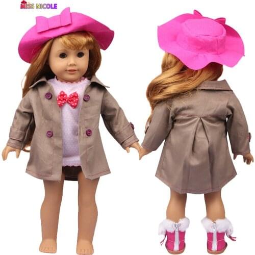 New Fashion Doll Girl Suit With Pink Hat Shoes For 43 cm New Baby Born Dolls Fashion Brown Clothes For 18 Inch American Toys