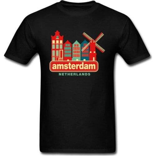 Latest Vintage Amsterdam Netherlands City Print T Shirt Top Quality Cotton Casual Tops T-Shirt Windmill Urban Men Tshirt Fashion