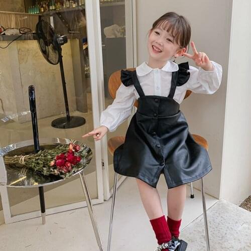 2021 Autumn New Arrival Girls Long Sleeve 2 Pieces Suit Blosues+overalls Dress Girls Clothing