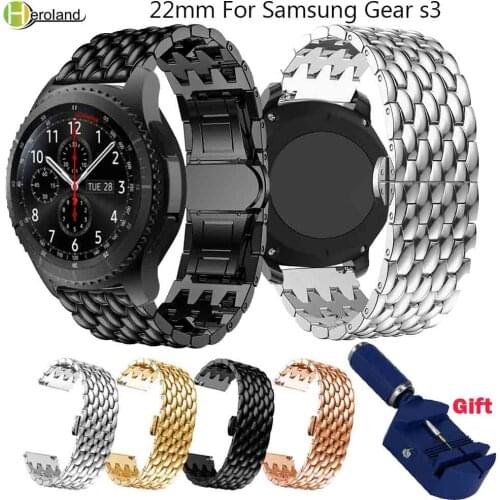 Luxury Stainless Steel 22MM Replacement watch band For Samsung Gear S3 Frontier/Classic smart Watch strap for Huawei Watch GT