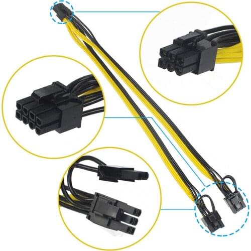 PCI-E PCIE 6P Female to 2 Port Dual 8pin 6+2p Male GPU Graphics Video Card Miner Power Extension Cable Cord 4 orders