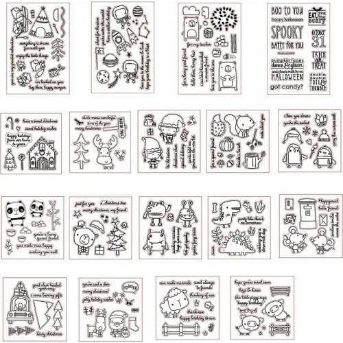 Mix Cute Animals Hunman Winter Snow Letter Merry Christmas Clear Silicone Stamps Make Card Embossing Paper Transparent Stamp Hot