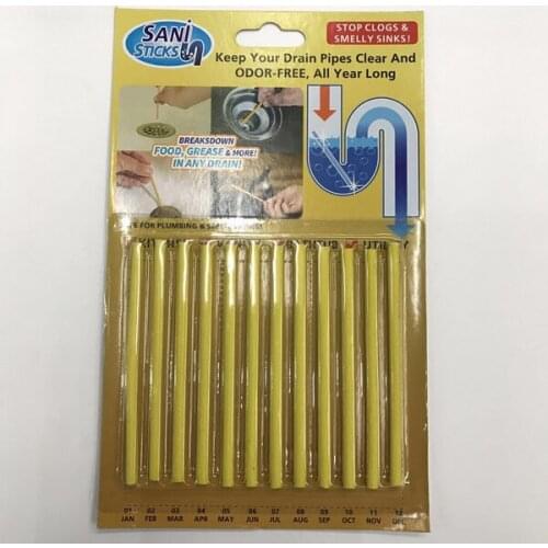 Quevinal 12Pcs/set Sani Sticks sewage decontamination to deodorant The kitchen toilet bathtub cleaner sewer cleaning rod