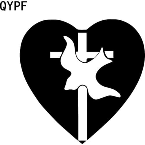 QYPF 14CM*14CM Heart Dove Cross Love Fashion Art Decor Car Sticker Decal Vinyl Graphical C15-0665
