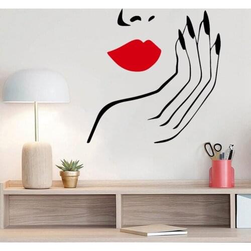 Sexy Woman Wall Sticker Beauty Salon Decal Sexy Red Lips Decals Living Room Decor Girls Room Decoration Personailzed Nails Mural