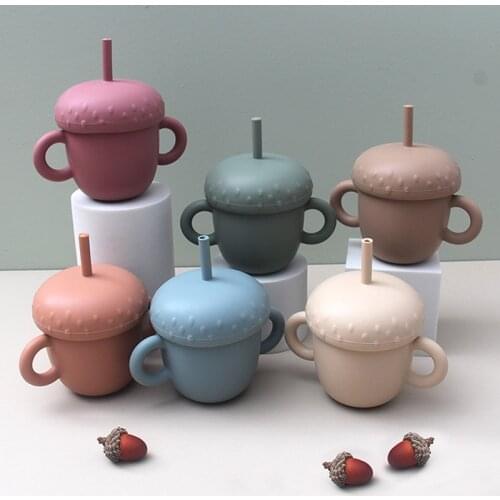 Silicon Sippy Cup Trainer Straw Cups for Baby Toddler and Child Feeding Water Bottles With 2 Handles BS