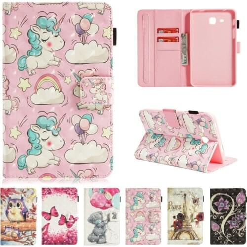 Cute 3D Cartoon Unicorn Cover For Samsung Galaxy Tab A 6 A6 7.0 2016 SM-T280 SM-T285 7.0 inch PU Leather wallet stand Case