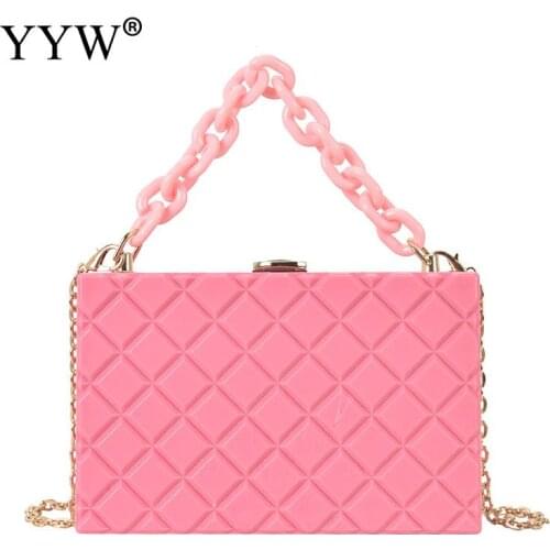 Pure Color Acrylic Bag Diamond Check Candy Color Chain Suitcase Bag Woman Bag Fashion Pvc Crossbody Bag For Lady Clutch Bag