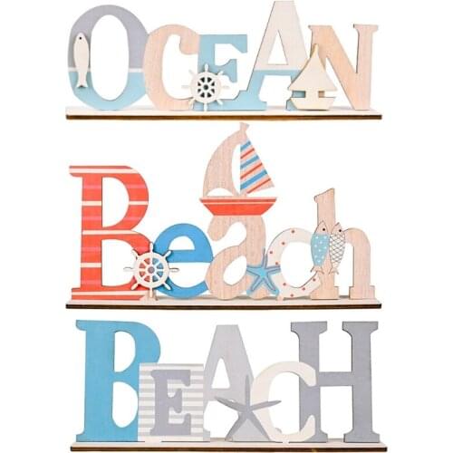 Summer Ocean Series Wooden Desktop Ornament Cartoon Letter Crafts Creative Windowsill Landscape for Home Decor Indoor Creative D