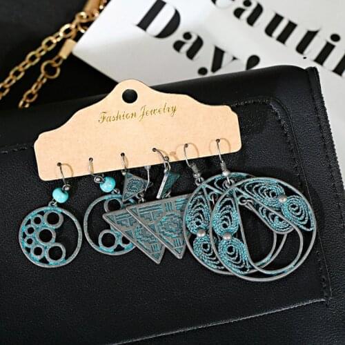 Vintage Ancient Silver Color Alloy Dangle Earring Set Accessories Retro Fashion Earrings Jewelry Gift