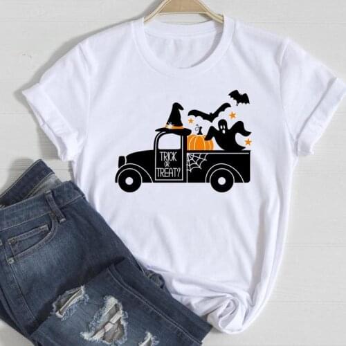 Women Thanksgiving Witch Cat Funny Female Tee Top Print T-Shirt Halloween Autumn Fall Graphic Clothing Tshirt T