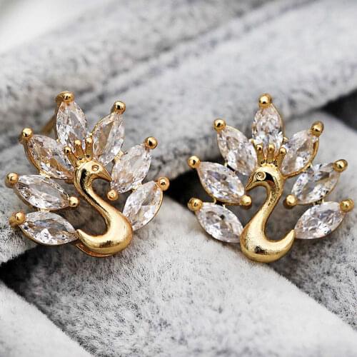 Women Fashion Jewelry Stud Earrings Korean Luxury Zircon Peacock Earrings Indian Jewelry Gold Earrings Anniversary Gift OBS2065