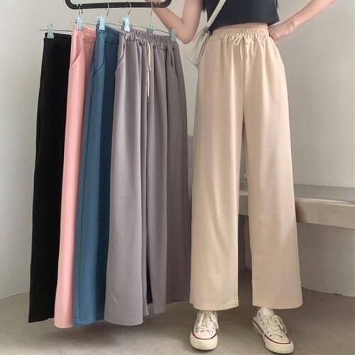 Zoki Summer Elastic Waist Women Wide Leg Pants Loose Hip Hop Sweatpants Casual Jogger Black Lace Up Fashion Flat Female Trousers