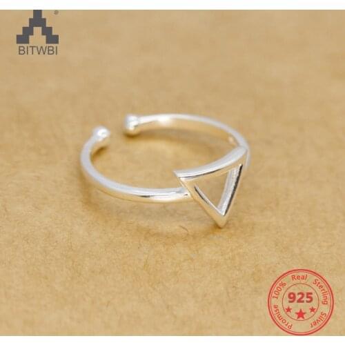 Factory Price 100% 925 Sterling Silver Fashion Minimalism Triangle Open Ring Fine Jewelry for Female