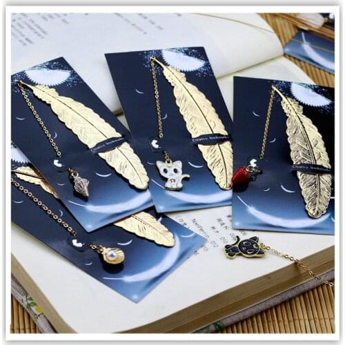 1pcs Retro Metal Feather Bookmark Marque Page Creative Book Mark Korean Stationery Gift Package School Supplies