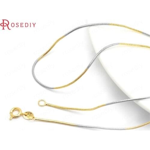 37921)2PCS 44CM 24K Gold Color and Platinum Color Copper Round Spring Clasps Finished Necklace Chains Jewelry Making Supplies