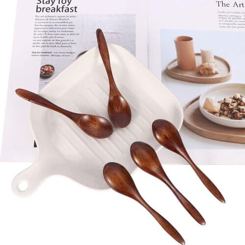 5pcs Natural Wood Spoon Bamboo Cooking Utensil Coffee Kitchen Teaspoon Tableware Accessories