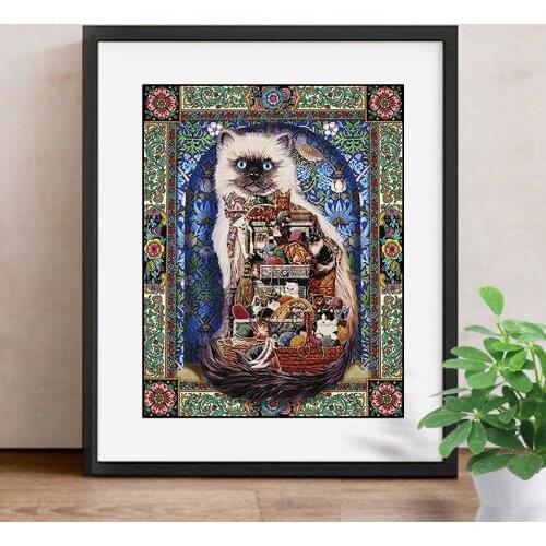 5D DIY Diamond Painting Cat Full Square Drill Flowers Diamond Embroidery Animals Picture Of Rhinestone Home Decoration