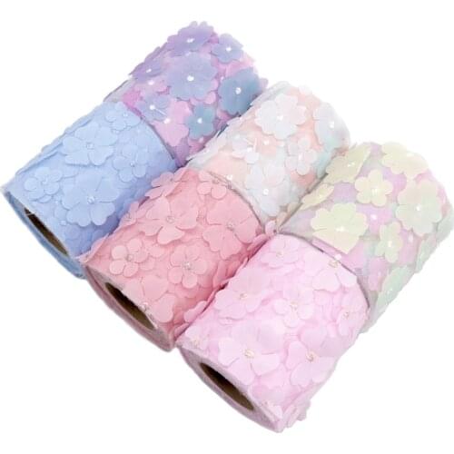 8cm 10cm 12cm Cherry Blossom Mesh Fabric Flower Embroidered Tulle Rainbow Color Ribbon DIY Handmade Craft Material Supplies