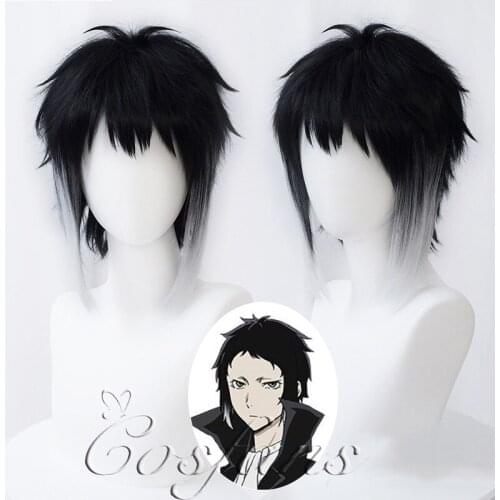 Anime Akutagawa Ryunosuke Cosplay Bungou Stray Dogs Cosplay Short Black Wig Halloween Cosplay Heat Resistant Synthetic Wigs