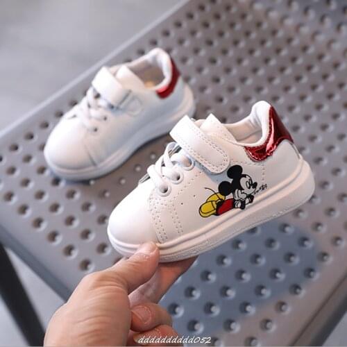 Disney White Casual Shoes For Baby Boy Girl Brand Children Sneaker Mickey Mouse Kids Sports Shoes Toddler Walking Shoes 0-3 Year
