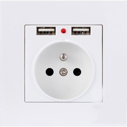 White 250V 16A 86 type Panel France EU Wire Cable 2USB Wall Outlet French Grounding Power Charger Concealed Socket A8