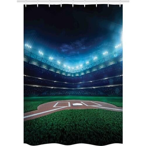 Baseball Stall Shower Curtain Professional Baseball Field at Night Vibrant Playground Stadium League Print Bathroom Decor Hooks
