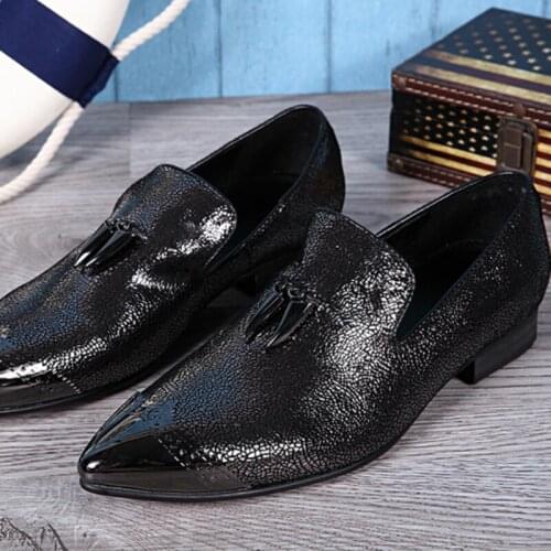 Christia Bella Classic Man Large Size Metal Pointed Toe Slip on Flats Shoes Business Formal Male Genuine Leather Loafers Shoes