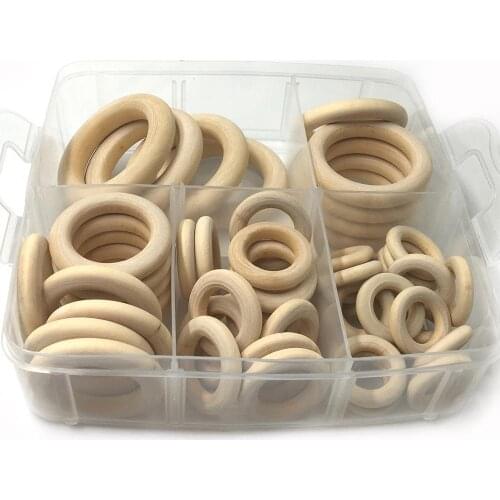 54pcs/setBaby Wooden Teether Nature Montessori Baby Toy Organic Infant Teething Teether Toy Accessories Wooden Ring Set Necklace