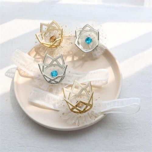 10pcs/Lot Children Elastic Headband Headdress Girl Mesh Head Flower Stereo Crown Rhinestones Hair Clip Birthday Gift Accessories