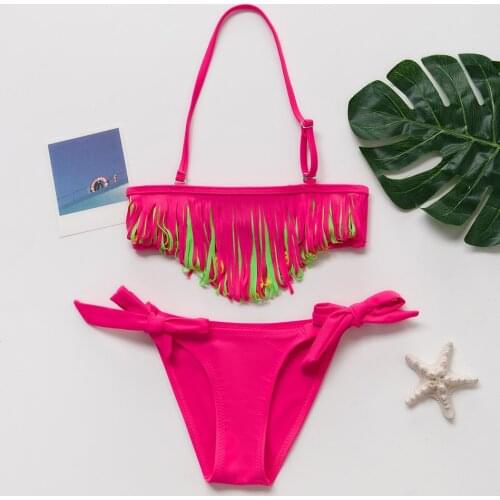 For 5~16Years Girls swimsuit Teenager Girls swimwear Tassel Style Children swimwear Kids Bikini Sets Biquini Infantil-9016/9015