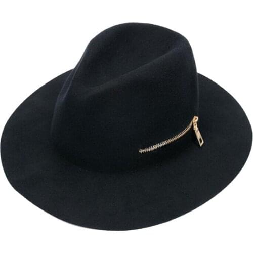 Zipper 2021 shallow fedora hat retro woolen hat ladies European punk chain novelty flat cap men hat street fashion wild trend