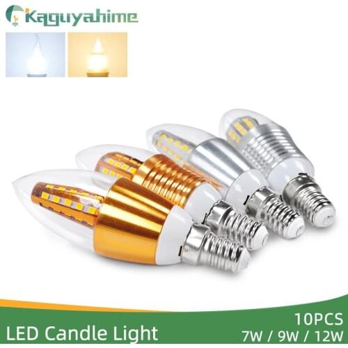 Kaguyahime 10Pcs Candle Bulb Light LED Bulb E14 High Power Aluminum Golden Silver Lamp 3w 7w 9w 12w LED Lamp 220v Energy Saving