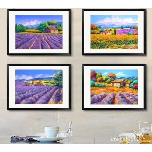 No frame mediterranean lavender fields scenery canvas printings oil painting printed on cotton home wall art decoration pictures