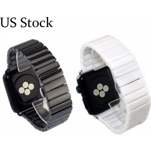 Ceramic Watch Band for Apple Watch 38mm 40mm 42mm 44mm Series 1 2 3 4 5 Link Bracelet Butterfly Buckle Glossy Smart Watch Belt