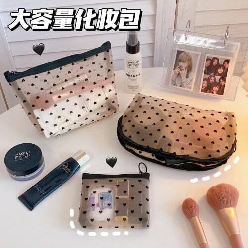 Cosmetic Bag Black Transparent Mesh Storage Pouch Travel Portable Organizer Toiletry Bag Zipper Cosmetic Makeup Bag Organizer