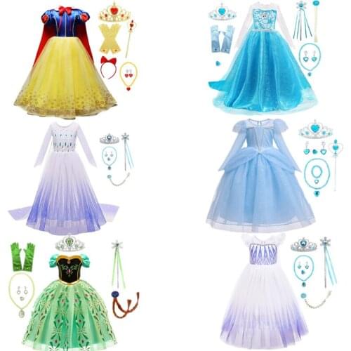 Halloween Friend Costume for Girls Princess Els Ana Cinderell Dress Mesh Ball Gown Kids Birthday party Cosplay Carnival Clothing