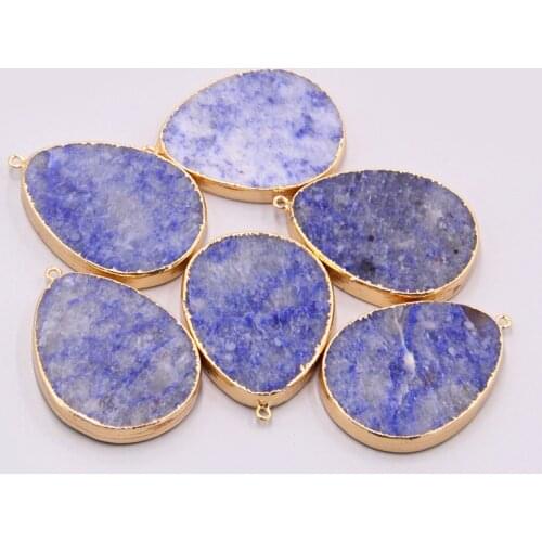 Natural Blue Sodalite stone Druzy necklace Pendant wholesale women stone pendant gold agates druzy Stone Slice necklace Pendant