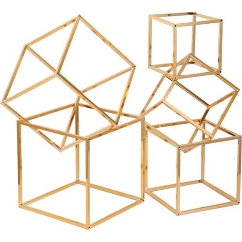 Square metal Wedding stand shiny gold plating geometric box backdrop stand road lead metal iron flower stand home decoration