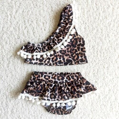 Summer Fashion Toddler Girls Swimming Clothes Kids Leopard Sleeveless Swimsuit With Oblique Shoulder