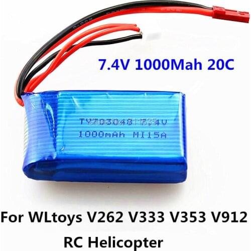 5pcs 7.4V 1000Mah Li-Polymer Lipo Battery Parts For WLToys V262 V333 V353 V912 V915 FT009 FT007 DEVO4 4Ch RC Helicopter