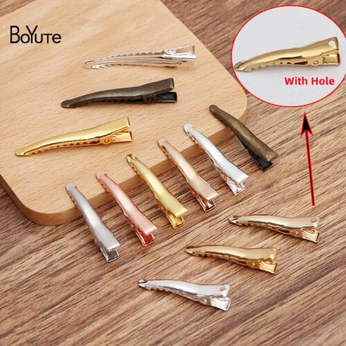BoYuTe 100Pcs 35MM Duckbill Clip Duck Mouth Tongue Hairpin 6 Colors Plated Metal Bobby Pins Diy Hand Made Jewelry Materials