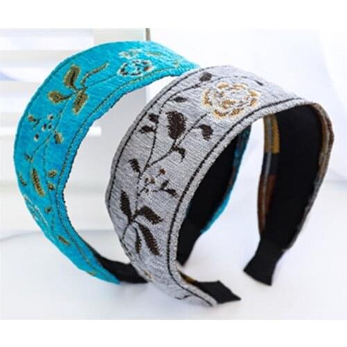 Fashion Embroidery Flowers Wide Plain Headband for Women New Headdress National Style Hair Ornament Knot Hairband Adults Hoop