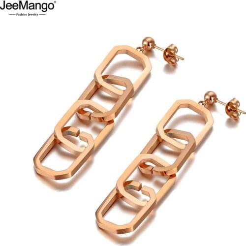 JeeMango Trendy 316L Stainless Steel Geometric Tassel Drop Earrings For Women Bohemia Square Dangle Earring Jewelry JE20087