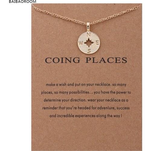 Fashion Jewelry Gold-color Going Places Compass Disc Chain Necklace Women